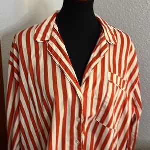Urban Outfitters Striped Cotton High Low Button Down